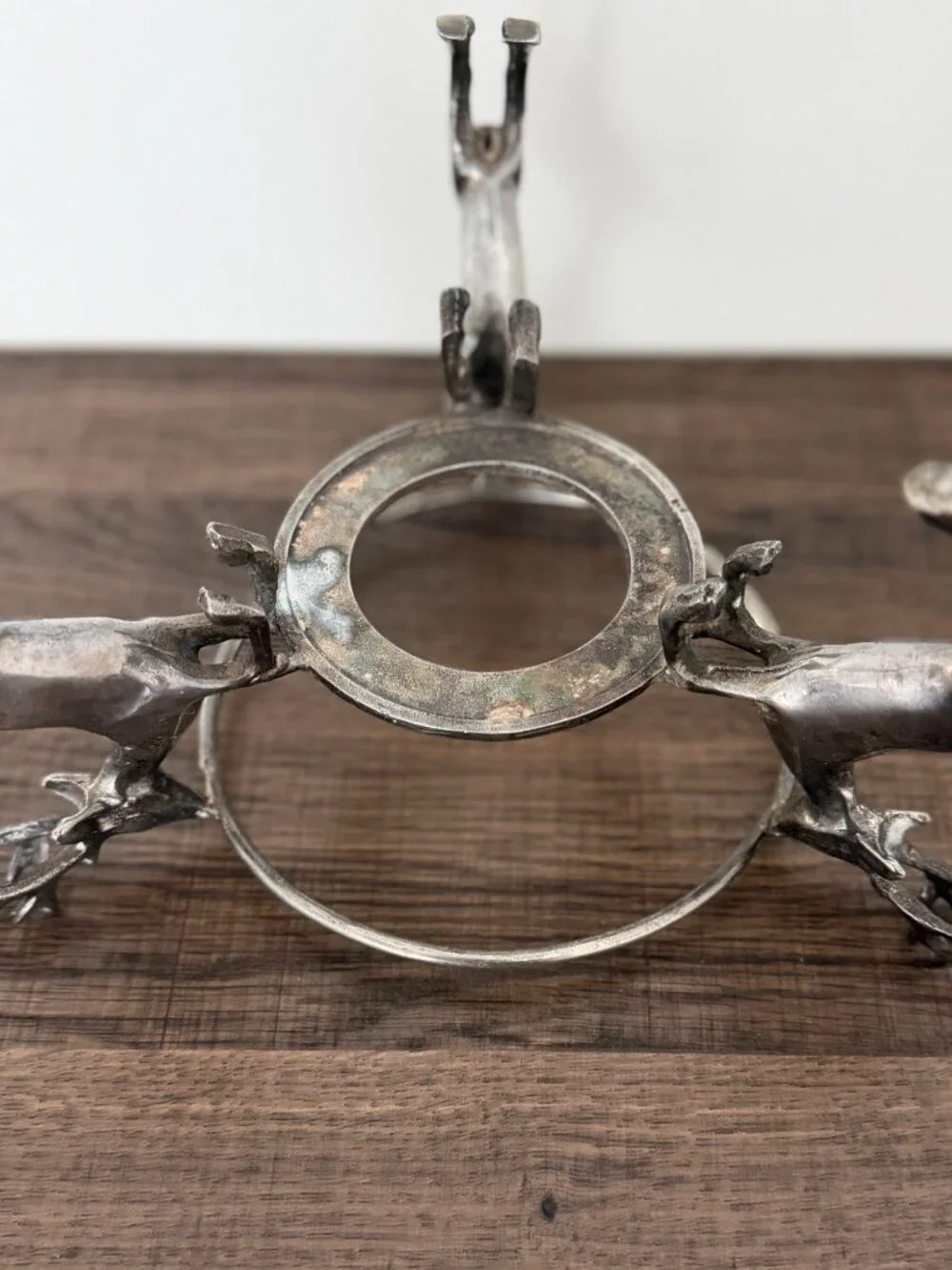 Vintage Silver Tone Reindeer Stag Plant Bowl Candle Holder Christmas Centerpiece